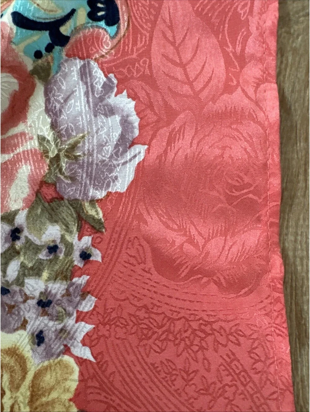 Ornate Perfume Bottle Flower Pattern Large Square Scarf Coral Cream 35x35